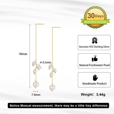 Baroque Freshwater Pearl Tassel Earrings 925 Sterling Silver Gold Plated detail 4
