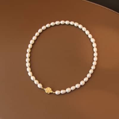 Trendy Handmade Baroque Freshwater Pearl Beads Necklace Gold Plated Rose Choker detail 3