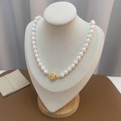 Trendy Handmade Baroque Freshwater Pearl Beads Necklace Gold Plated Rose Choker detail 5