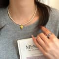 Gold Plated Stainless Steel Rice Shape Natural Pearl Bead Chain Relief Rose Pendant Necklace 3