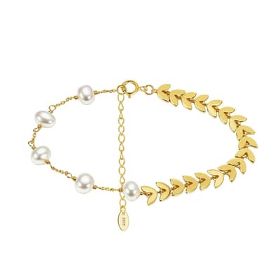 925 Sterling Silver 14K Gold Plated Wheat Chain Baroque Freshwater Pearl Bracelet detail 1