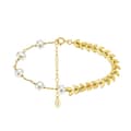 925 Sterling Silver 14K Gold Plated Wheat Chain Baroque Freshwater Pearl Bracelet 1
