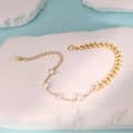 925 Sterling Silver 14K Gold Plated Wheat Chain Baroque Freshwater Pearl Bracelet 4