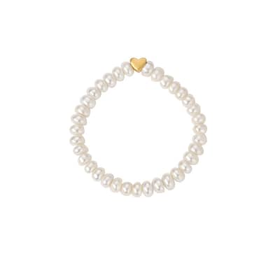 Korean Natural Freshwater Baroque Pearl Beaded Bracelet Gold Plated Stainless Steel Heart Charm Bracelet detail 2