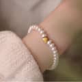 Korean Natural Freshwater Baroque Pearl Beaded Bracelet Gold Plated Stainless Steel Heart Charm Bracelet 5