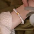 Korean Natural Freshwater Baroque Pearl Beaded Bracelet Gold Plated Stainless Steel Heart Charm Bracelet 6