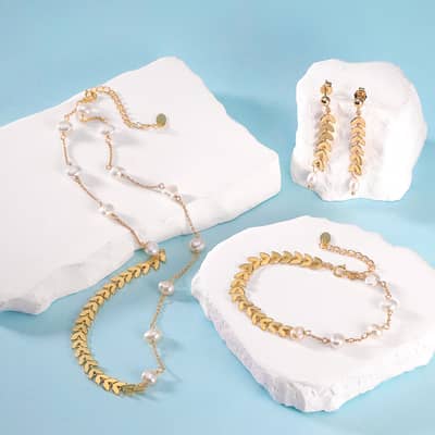 Simple Wheat Ear Pearl Bracelet Necklace Earrings Jewelry Set, Temperament Lucky Charm detail 1