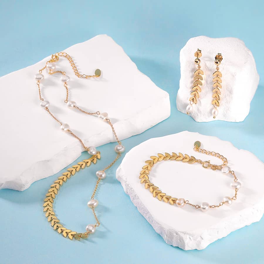 Simple Wheat Ear Pearl Bracelet Necklace Earrings Jewelry Set, Temperament Lucky Charm - main