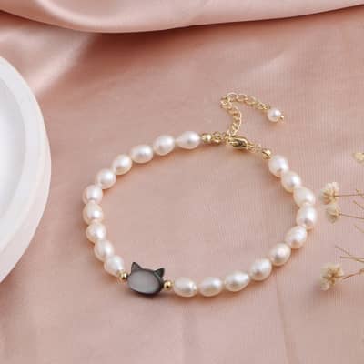Cute Natural Shell Bracelet Freshwater Rice Shape Pearl Bracelet Bangle detail 2