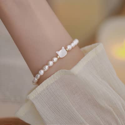 Cute Natural Shell Bracelet Freshwater Rice Shape Pearl Bracelet Bangle detail 6