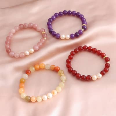 Colorful Handmade Natural Stone Agate Crystal Nature Pearl Beaded Bracelets Lucky Bangle detail 1