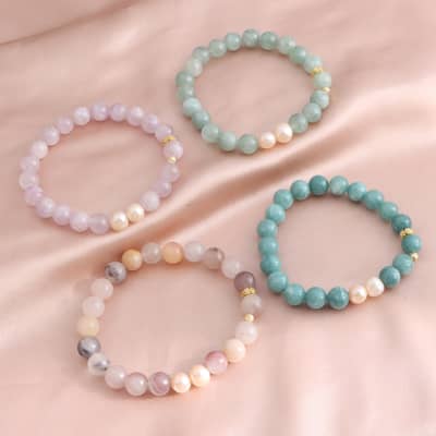 Colorful Handmade Natural Stone Agate Crystal Nature Pearl Beaded Bracelets Lucky Bangle detail 2