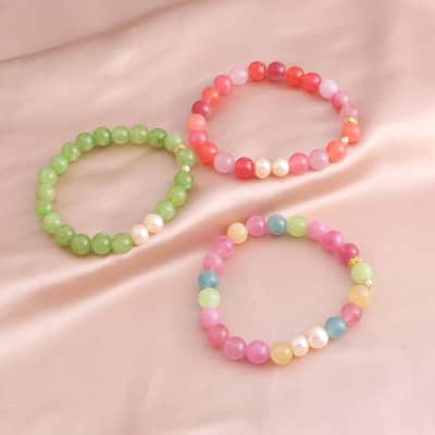 Colorful Handmade Natural Stone Agate Crystal Nature Pearl Beaded Bracelets Lucky Bangle detail 4