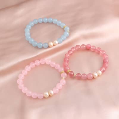 Colorful Handmade Natural Stone Agate Crystal Nature Pearl Beaded Bracelets Lucky Bangle detail 5