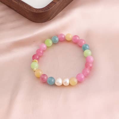Colorful Handmade Natural Stone Agate Crystal Nature Pearl Beaded Bracelets Lucky Bangle detail 6