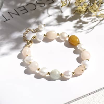 Gift Party Nature Lucky Bangle Gemstone Crystal Beads Freshwater Pearl Bracelet detail 1