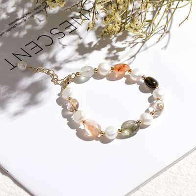 Gift Party Nature Lucky Bangle Gemstone Crystal Beads Freshwater Pearl Bracelet detail 4