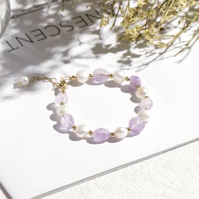 Gift Party Nature Lucky Bangle Gemstone Crystal Beads Freshwater Pearl Bracelet detail 5