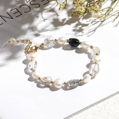 Gift Party Nature Lucky Bangle Gemstone Crystal Beads Freshwater Pearl Bracelet detail 6