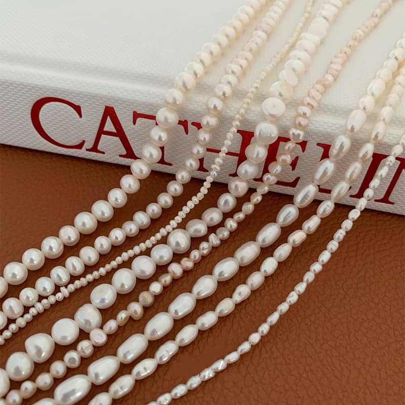 Design Round Rice Shape Irregular Baroque Freshwater Pearl Beads Stainless Steel Necklace - main