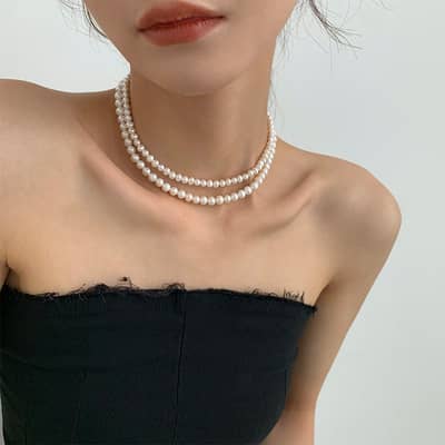 Design Round Rice Shape Irregular Baroque Freshwater Pearl Beads Stainless Steel Necklace detail 2