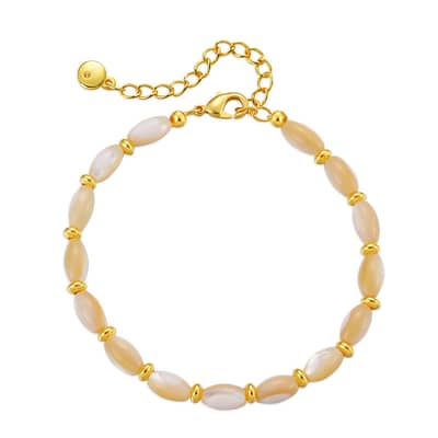 Trendy Handmade Adjustable Gold Plated Stainless Steel Natural Rice Shape Shell Beaded Bracelet detail 2