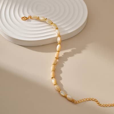 Trendy Handmade Adjustable Gold Plated Stainless Steel Natural Rice Shape Shell Beaded Bracelet detail 5