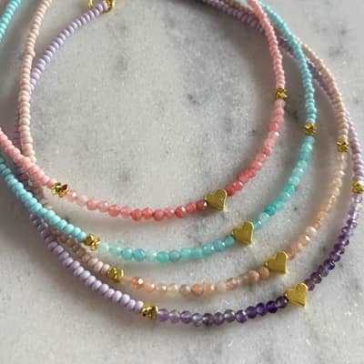 Heart Gemstone Beaded Necklace Natural Stone 18K Gold Plated Stainless Steel detail 1