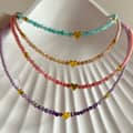 Heart Gemstone Beaded Necklace Natural Stone 18K Gold Plated Stainless Steel 2