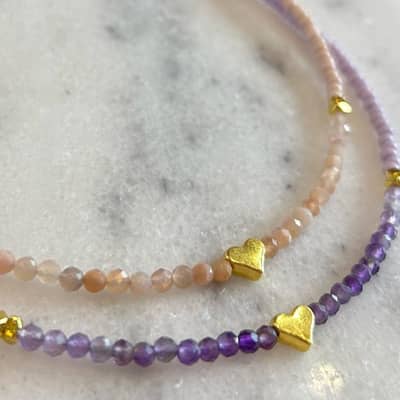 Heart Gemstone Beaded Necklace Natural Stone 18K Gold Plated Stainless Steel detail 4