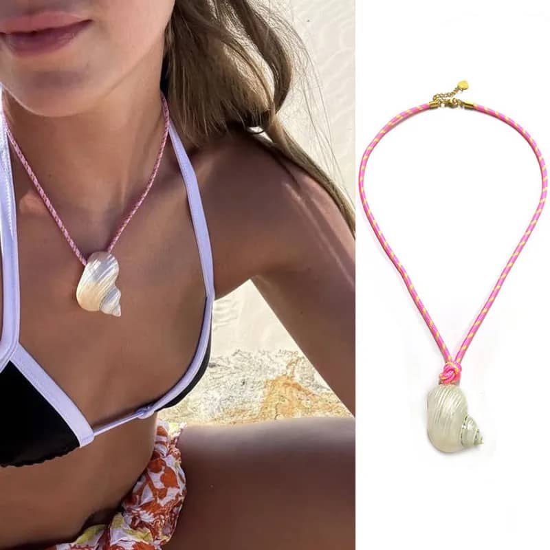 Vacation Conch Shell Bamboo Chain Necklace With Blue Pendant - main