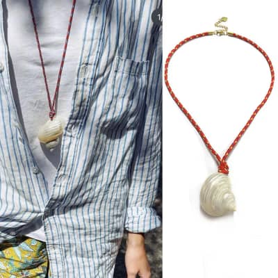 Vacation Conch Shell Bamboo Chain Necklace With Blue Pendant detail 3