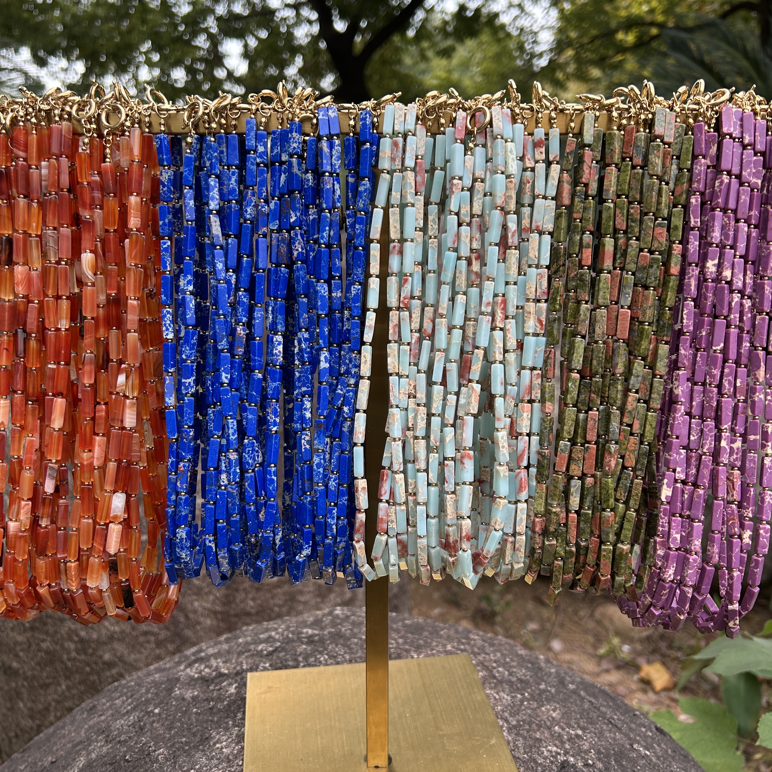 Natural stone bead strands ready for production