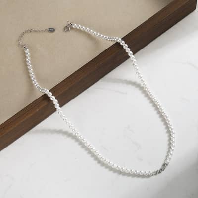 Wedding Pearl Chain 14K Gold Plated Vintage Choker Boho Round Beaded Shell Pearl Necklace detail 1