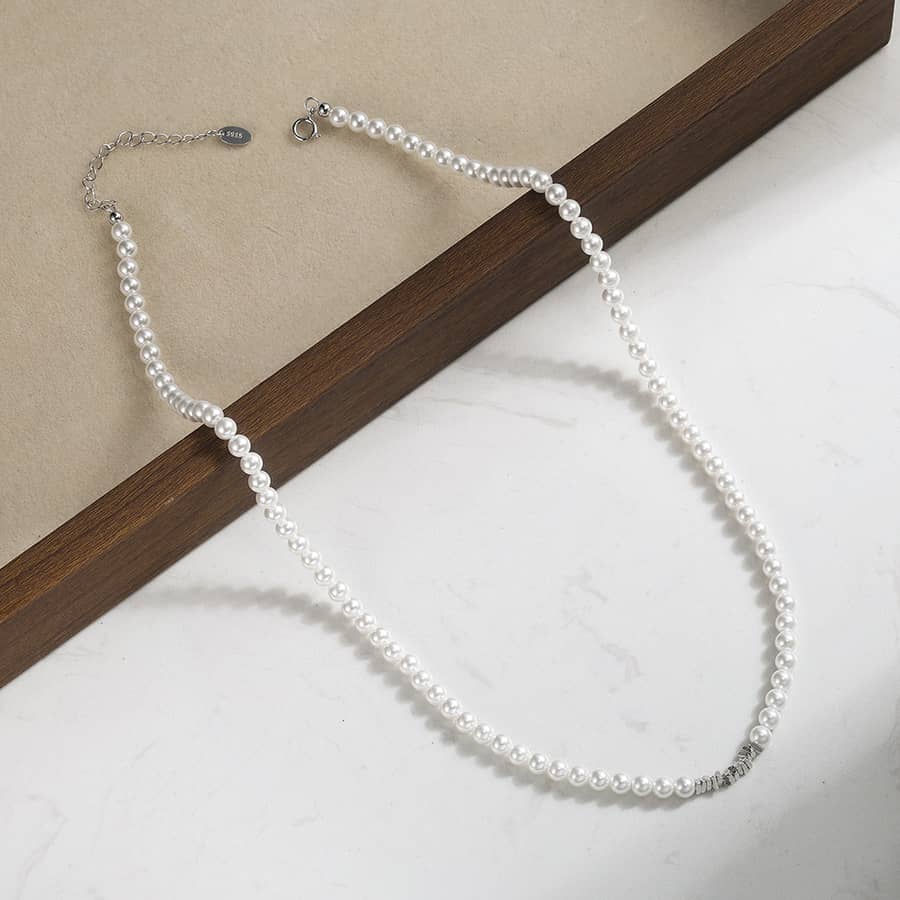 Wedding Pearl Chain 14K Gold Plated Vintage Choker Boho Round Beaded Shell Pearl Necklace - main