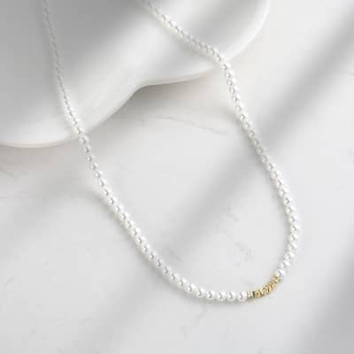 Wedding Pearl Chain 14K Gold Plated Vintage Choker Boho Round Beaded Shell Pearl Necklace detail 2