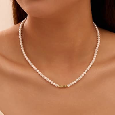 Wedding Pearl Chain 14K Gold Plated Vintage Choker Boho Round Beaded Shell Pearl Necklace detail 3