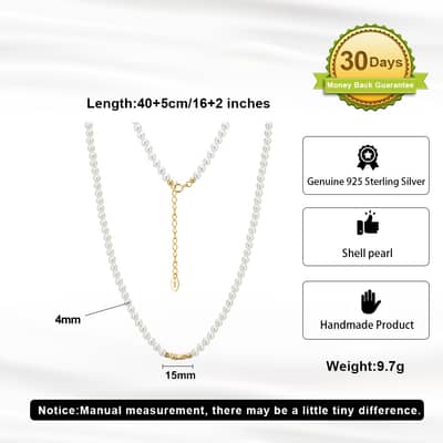 Wedding Pearl Chain 14K Gold Plated Vintage Choker Boho Round Beaded Shell Pearl Necklace detail 4