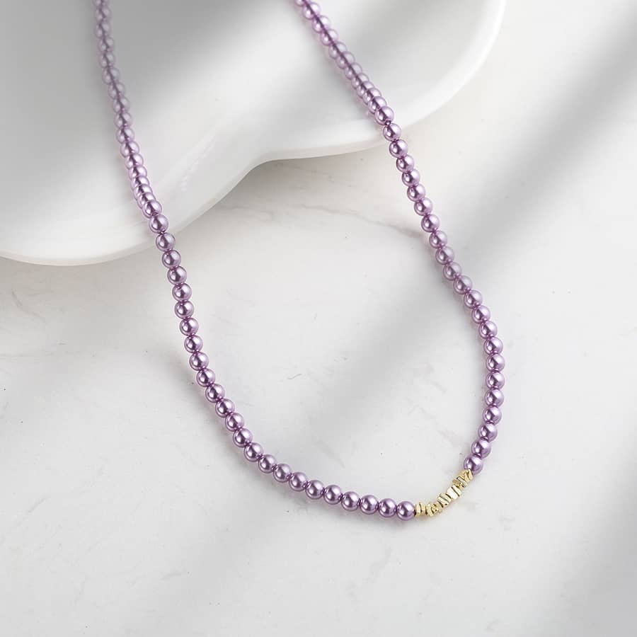 4mm Pearl Necklace Broken Silver Pendant Purple Shell Pearl Bead Chain - main