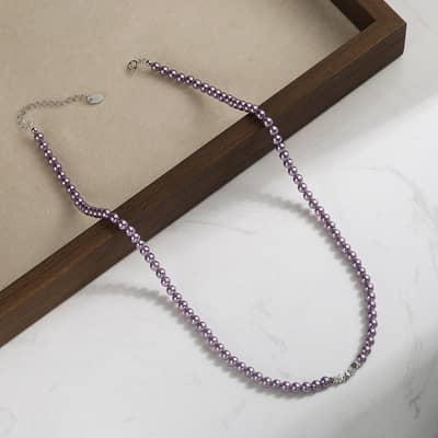 4mm Pearl Necklace Broken Silver Pendant Purple Shell Pearl Bead Chain detail 2