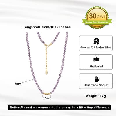 4mm Pearl Necklace Broken Silver Pendant Purple Shell Pearl Bead Chain detail 3