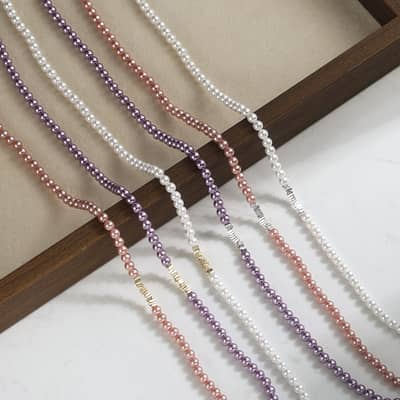 4mm Shell Pearl Bead White Pink Purple Round Pearl Choker Necklace detail 1