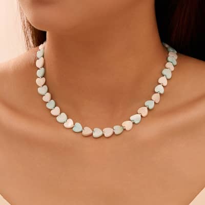 Bohemian Blue White Heart Shell Beaded Choker 925 Sterling Silver Necklace detail 3