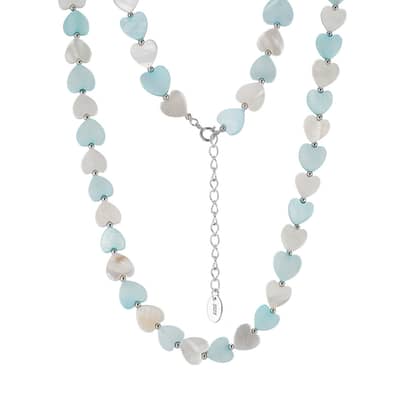 Bohemian Blue White Heart Shell Beaded Choker 925 Sterling Silver Necklace detail 6