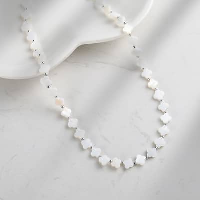 8mm Beaded Natural Shell Four-leaf Clover Necklace Black White Choker Boho detail 2