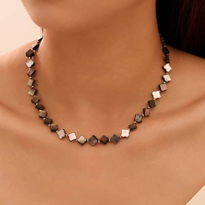 8mm Beaded Natural Shell Four-leaf Clover Necklace Black White Choker Boho detail 5