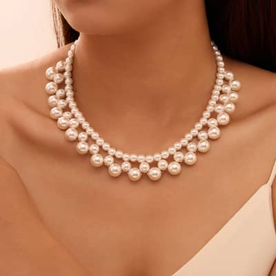 Multilayer Shell Pearl Necklace Handmade Braided Pearl Choker detail 1