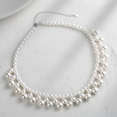 Multilayer Shell Pearl Necklace Handmade Braided Pearl Choker detail 2
