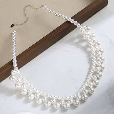 Multilayer Shell Pearl Necklace Handmade Braided Pearl Choker detail 3