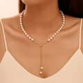 925 Sterling Silver Shell Pearl Necklace 14K Gold Plated Round Pearl Choker Y Shape 1